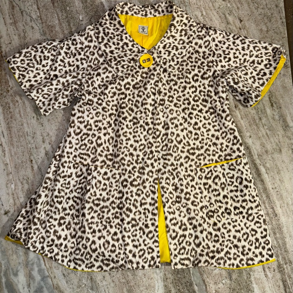 Vintage Virginia Taylor Leopard Print Jacket Yellow Lining Swing Coat USA Small